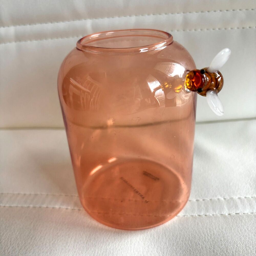 ANTHROPOLOGIE Blown Glass Flower Vase & Honey Bee Decanter 4.5"H